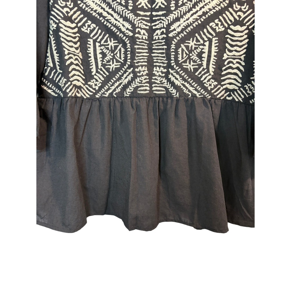 Tea n Rose Black Embroidered Peplum Top Womens Medium Boho Long Sleeve - Picture 3 of 6